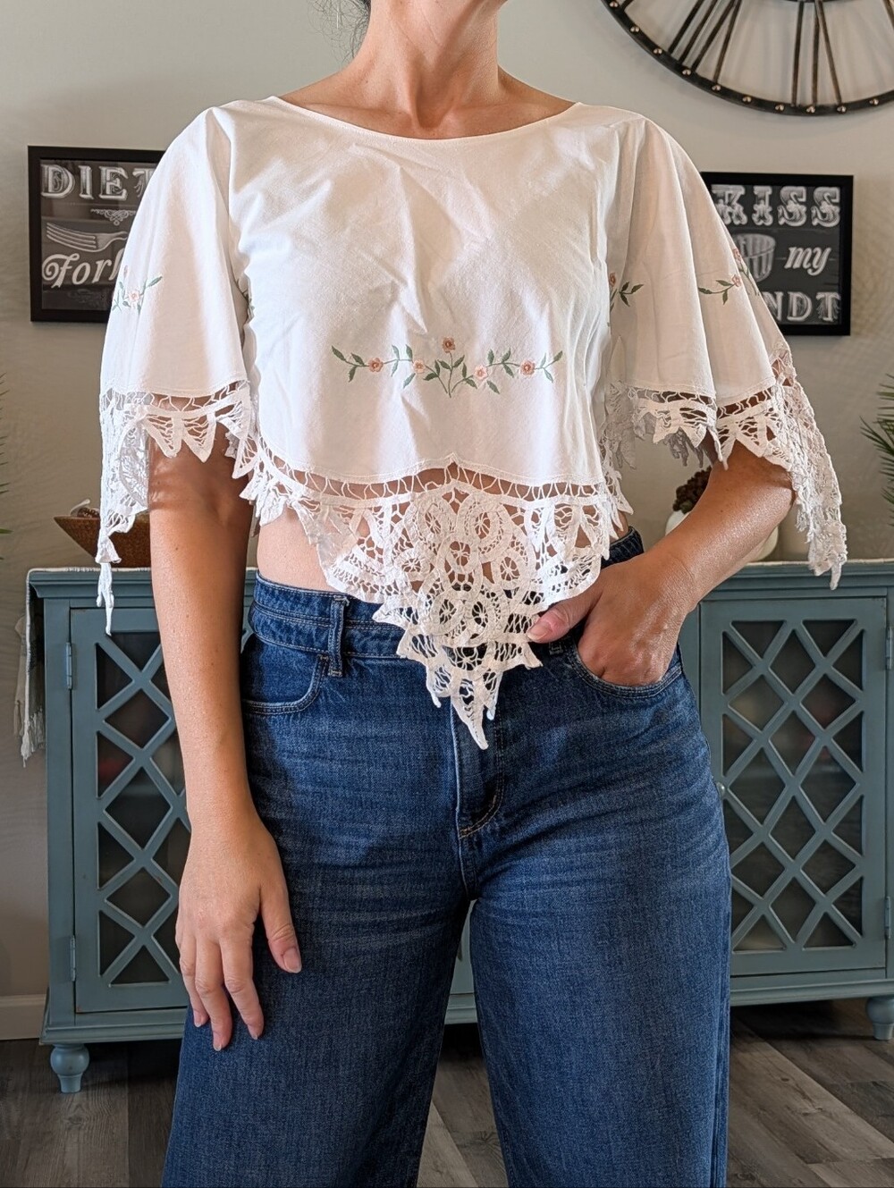 ooak CROPPED POPOVER TOP vintage table topper S XS